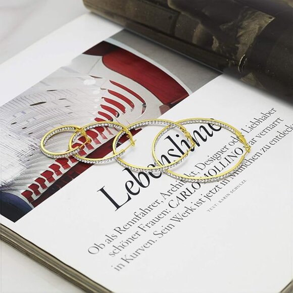 SIVNI 14K Gold Plated Sterling Silver Post Gold Hoop Earrings - Picture 3 of 8